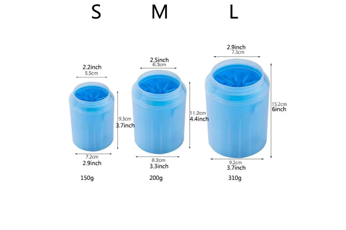 MuddyMate size chart: Small, Medium and Large with opening, base width, height and weight